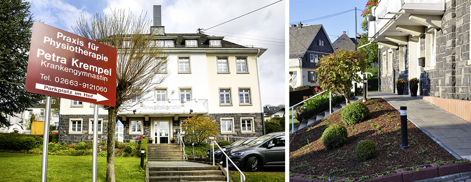 Außenaufnahme vom Praxisgebäude und dem barrierefreien Zugang